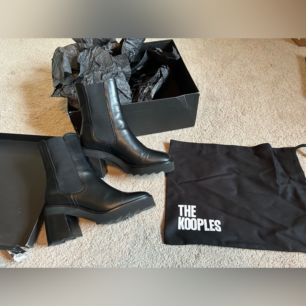 The Kooples Black Leather Chelsea Lug Ankle Boots NWT